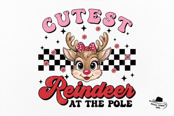 Adorable Holiday Charm: The Cutest Reindeer at the Pole Kid Xmas Png