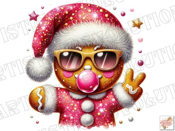 Adorable Holiday Graphics: The Cute Pink Glitter Gingerbread Man