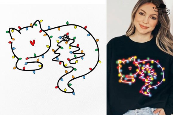 Bring Holiday Cheer to Your Projects with Neon Cat Mom Meowy Christmas Lights Png
