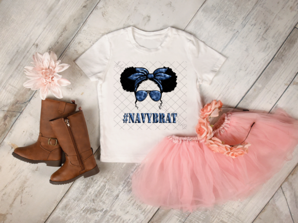 Celebrate Service with the Military, Navy, Messy Bun Girl Design