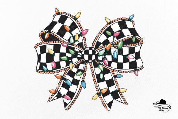 Checkered Coquette Christmas Lights Bow: Festive Charm