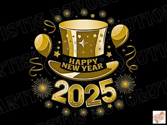 Happy New Year 2025 Png: Retro New Year for Festive Designs