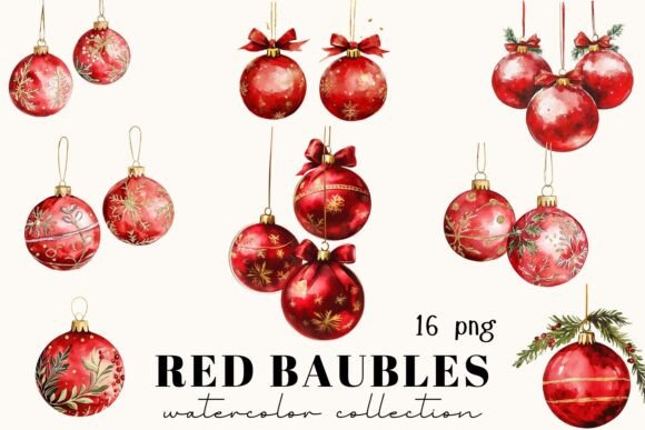 Red Christmas Baubles: Festive Watercolor Art for Your Projects
