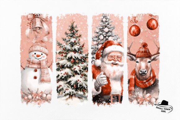 Retro Pink Christmas Tree Santa Snowman: Your Holiday Design Solution