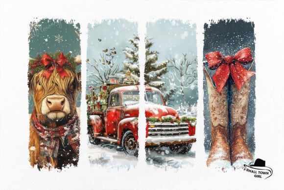 Vintage Christmas Cowgirl Highland Cow: A Festive Graphic for Creative Projects
